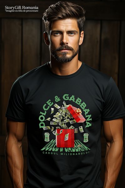 StoryGift Romania Tricou Barbati Dolce & Gabbana - Cadoul Milionarului Cu Imprimeu Pe Fata, 100% Bumbac, Stg