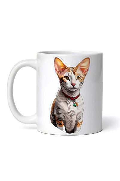 OEM Εξατομικευμένη λευκή κούπα, γάτα Κορνουάλης Ρεξ, INOVATIX®. 330ml