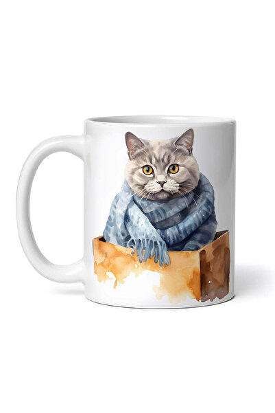 OEM Εξατομικευμένη λευκή κούπα, Γάτα Βρετανικής Κοντότριχης, INOVATIX®. 330ml