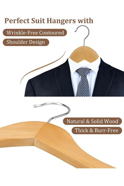 COOYA 10 Pack Wooden Hangers,Non Slip with Smooth Finish Cut Notches 360° Swivel Hook Clothes Hangers