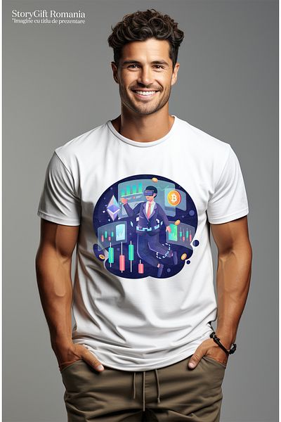 StoryGift Romania Tricou Barbati Cu Bitcoin, Moneda, Crypto, Vr, Investiti, Grafice, Cu Imprimeu Pe Fata, 1 Stg