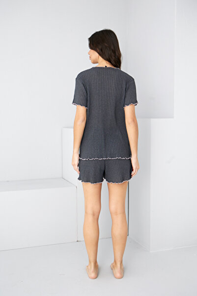 Siyah İnci Anthracite Seasonal Slim Bow Shorts Suit7880