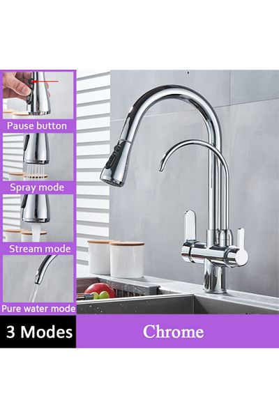 Blackswan Design Baterie chiuveta bucatarie, Blackswan, Tip M186, iesire pentru apa purificata si buton pauza, crom