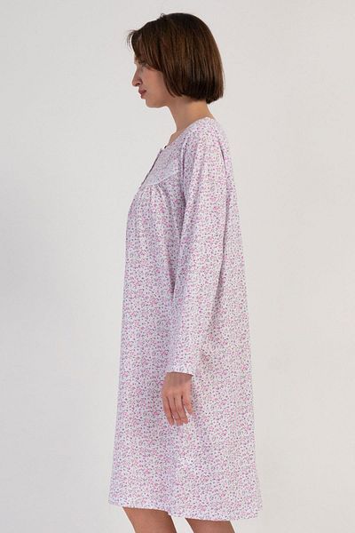 VİENETTA Women's Long Sleeve Pink Nightgown 100% Cotton C3T7N7O161