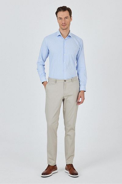 İmza Stone Color Gabardine Side Pocket Straight Leg Comfort Fit Cotton Casual Chino Trousers 1003250121