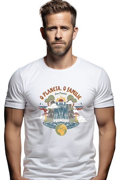 StoryGift Romania Tricou Barbati Cascada Natura Padure Copacii Planeta-familie Cu Imprimeu Pe Fata, 100% Bum Stg