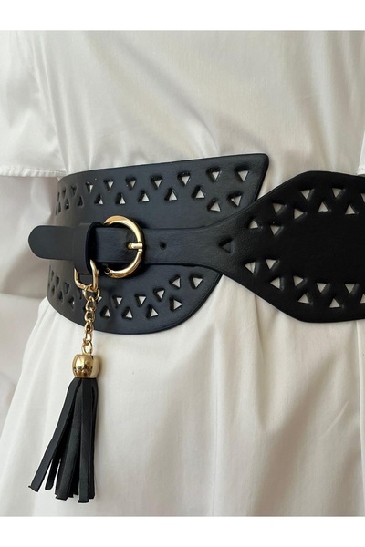 GREEY lastikli püsküllü deri elbise kemeri