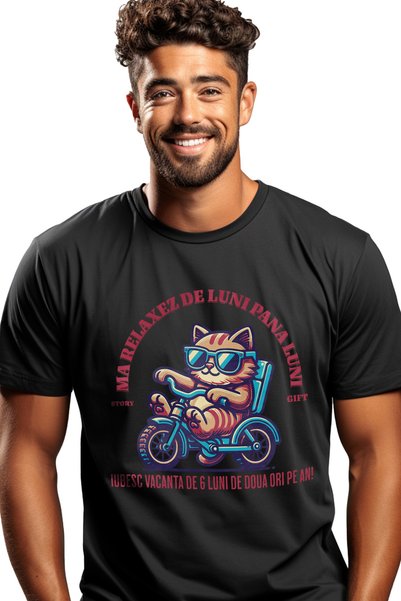 StoryGift Romania Tricou Barbati Pisica Haioasa Cu Ochelarii De Soare Ma Rela...