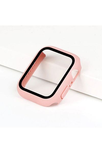 REDz Accessories Apple Watch 4/5/6/SE Case, Glass Cover, Full Protection, Light Pink - Apple Watch 4/5/6/SE 44mm