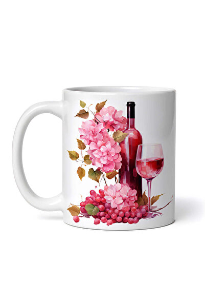 OEM Cană albă personalizată, flori de vin roșu și struguri, INOVATIX®. 330ml