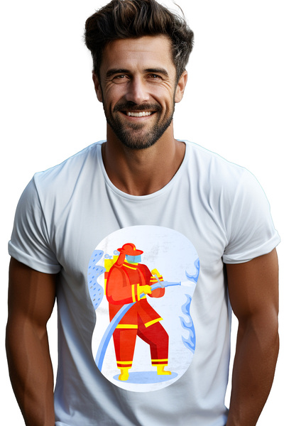 StoryGift Romania Tricou Barbati Cu Pompier, Furtun, Costum, Cu Imprimeu Pe S...