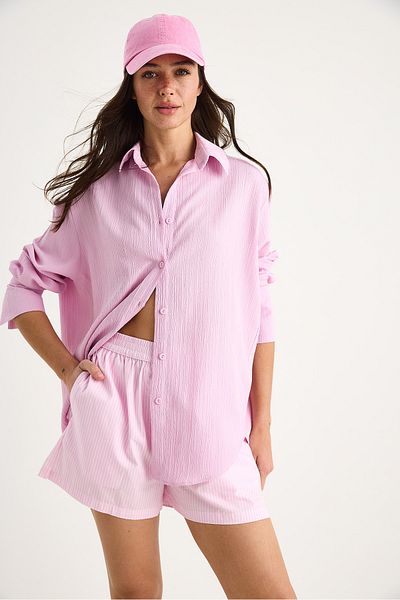 Bianco Lucci Women's Off-Shoulder Oversize Basic Wrap Shirt 60392 60271069