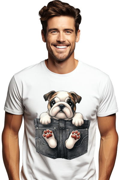 StoryGift Romania Tricou Barbati Cu Bulldog, Caine, Animal De Companie, Ilust...