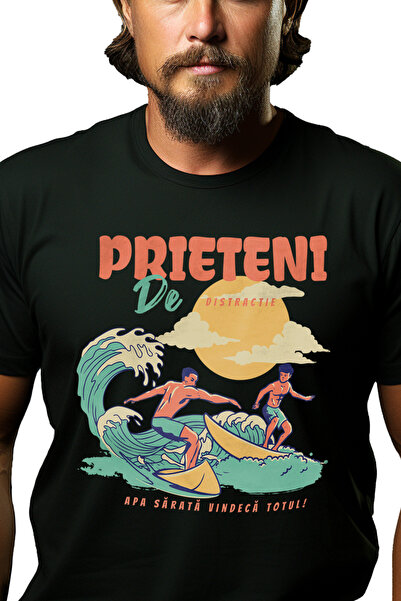 StoryGift Romania Tricou Barbati Prieteni De Distrctie Surf, Valuri Mare Cu I...
