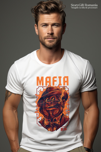StoryGift Romania Men's T-shirt With Portrait Of Gorilla With Hat And Sunglasses, Elegant Outfit, Text In Stg