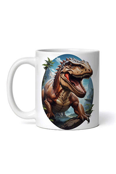 OEM Εξατομικευμένη λευκή κούπα, Τυραννόσαυρος Ρεξ στη ζούγκλα, INOVATIX®. 330 ml