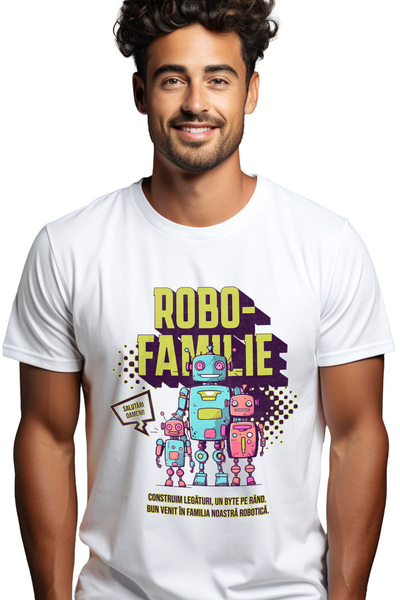 StoryGift Romania Tricou Barbati Robo Familie, Iubire Robot, Parinti, Copii C...