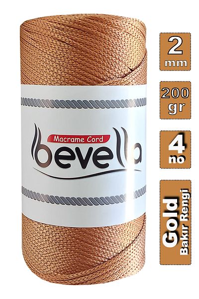 Bevella Macrame Cord 2 mm - 200 Gr Polyester Gold Copper Color Macrame Rope Polyester Macrame Rope Supla Rope and Bag Thread