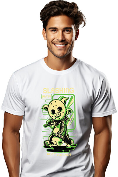 StoryGift Romania Tricou Barbati Cu Om Costumat Masca De Porc Si Bata In Mana...