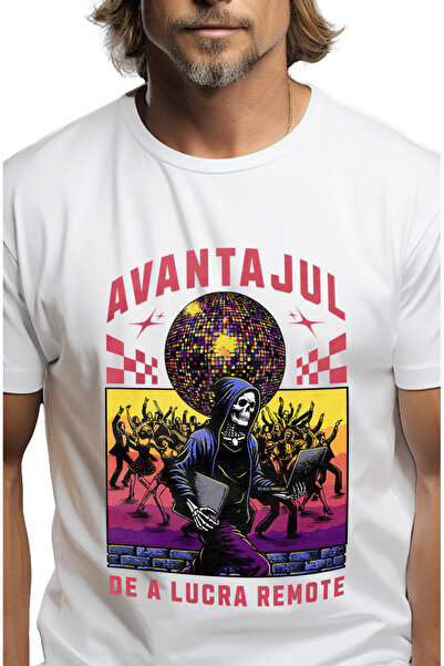 StoryGift Romania Tricou Barbati Avantajul De A Lucra Remote Schelete In Club...