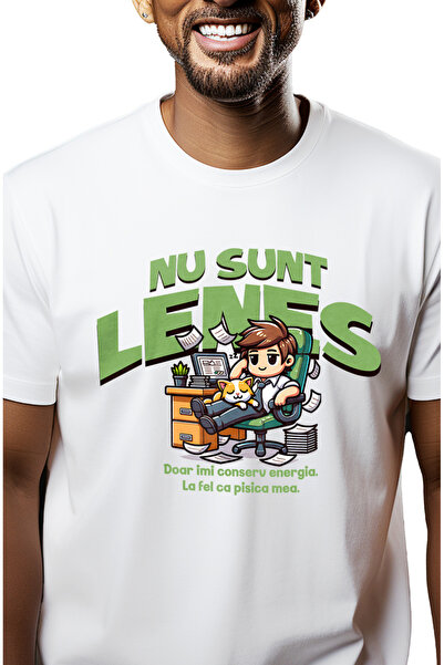 StoryGift Romania Tricou Barbati Barbat La Birou Cu Pisica, Nu Sunt Lenes Cu ...