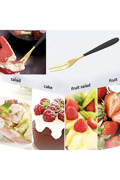PUFO Set of 2 Pufo Luxury dessert forks, fruit, shells, snail serving, steel, 12 cm, gold/black