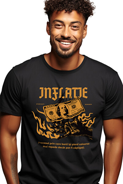 StoryGift Romania Tricou Barbati Mana Umana In Flacari Inflatie Bani Bancnota...