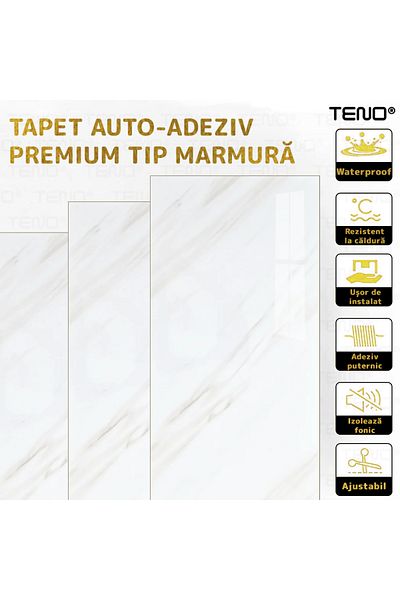 Teno Set 30x Tapet Marmura Premium 3D Teno®, suprafata acoperire 5.4 mp, 30x60 cm, alb