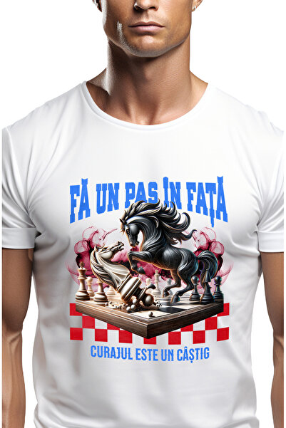 StoryGift Romania Tricou Barbati Batalie Pe Tabla De Sah, Cal, Text Fa Un Pas...