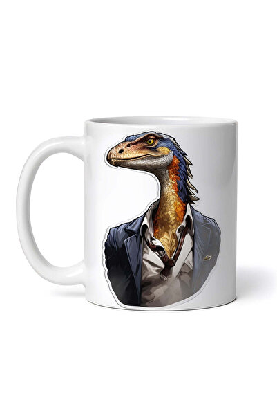 OEM Cană albă personalizată, Velociraptor cu cap mic, INOVATIX®. 330ml