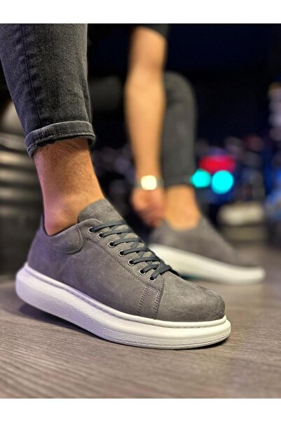 Knack High Sole Casual Shoes 044 Gray Suede (White Sole)