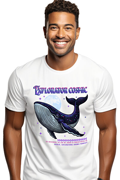 StoryGift Romania Tricou Barbati Balena In Spatiu Mov Explorator Cosmic Cu Im...