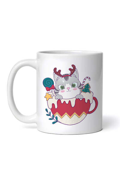 OEM Εξατομικευμένη λευκή κούπα, Γάτα στο κύπελλο, INOVATIX®. 330ml