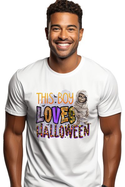 StoryGift Romania Tricou Barbati cu mesajul "This boy loves halloween", ilust...