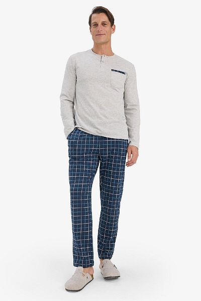 DeFacto Regular Fit Pajama Set Long Sleeve Top Check Long Bottom Z6566Az25Sp