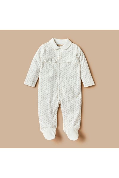 giggles Floral Print Closed Feet Sleepsuit with Long Sleeves and Peter Pan Collar