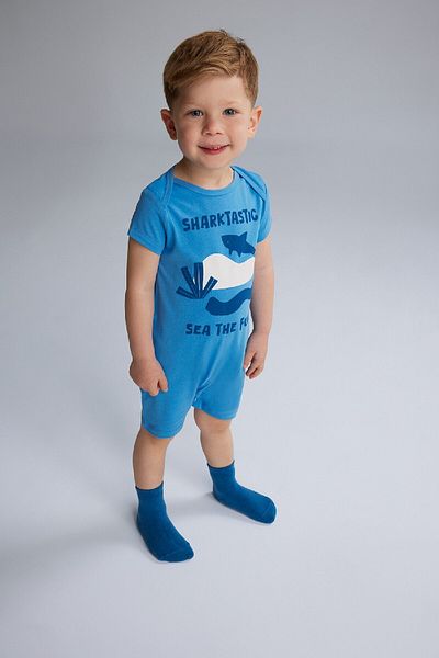 DeFacto Baby Boy Newborn Printed Combed Cotton 2-Piece Short Sleeve Jumpsuit E4017A525Hs