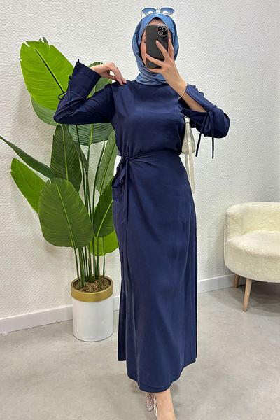Tesettür Diyarı Women's Hijab Clothing Side Tie Detailed Skirt Shirt Set - Navy Blue