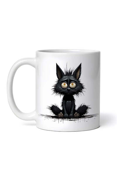 OEM Cană albă personalizată, Pisica neagră de Halloween cu o față dezordonată...