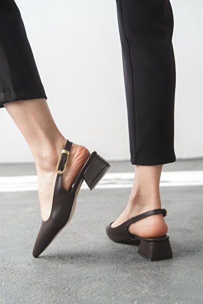 MODAADAM Γυναικεία παπούτσια με κοντό τακούνι Mely Buckle - Καφέ-Δερμάτινο