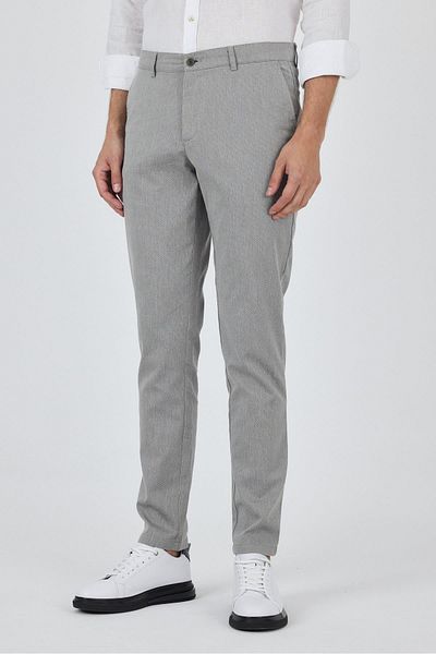 İmza Gray Patterned Dobby Side Pocket Straight Leg Comfort Fit Cotton Casual Chino Trousers 1003250122