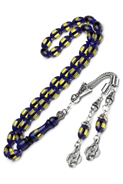 EHİNOS Men's 7X11Mm Yellow Navy Blue Vernier Scented Powder Amber Prayer Beads