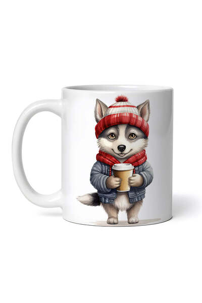 OEM Cană albă personalizată, Husky bea cafea, INOVATIX®. 330ml