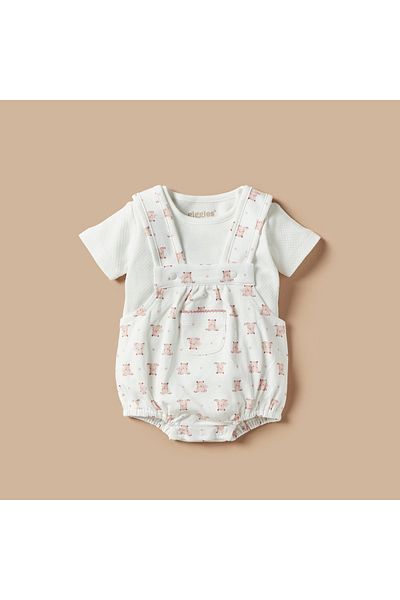 giggles Teddy Bear Print T-shirt and Dungarees Set