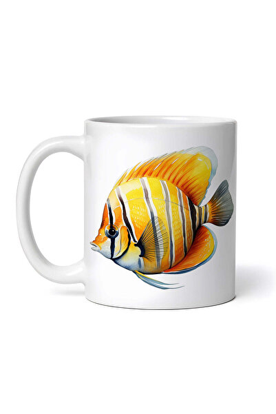 OEM Εξατομικευμένη λευκή κούπα, Κίτρινο ψάρι πεταλούδα, INOVATIX®. 330ml