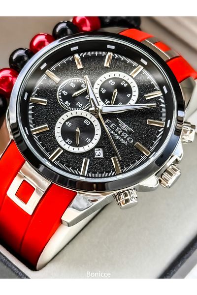 FERRO Sports Men's Watch, Active Functions, Red Silicone, with Calendar, Bracelet Gift