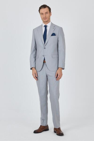 İmza Gray Mono Collar Patterned Lined Double Slit Flexible 6 Drop Comfort Fit Classic Suit 1001250161