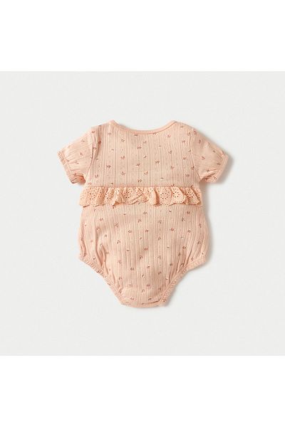 Juniors Floral Print Round Neck Romper with Lace Detail