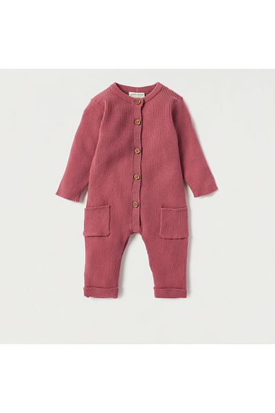 giggles Textured Sleepsuit with Long Sleeves and Button Closure
