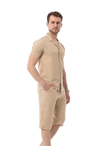 monox Men's Mechanical Linen Shirt Below Knee Capri Suit